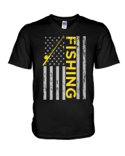 American Flag Fishing Rod Usa V-Neck T-Shirt tile