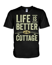 Funny Life Is Better At The Cottage Retro Fishing Premium V-Neck T-Shirt tile