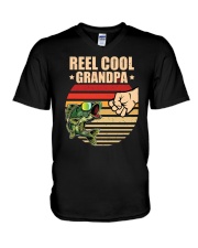 Reel Cool Grandpa Retro Fishing Father’s Day Gift Fist Bump V-Neck T-Shirt tile