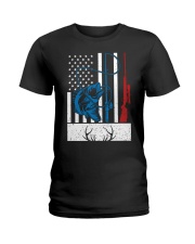 Retro Fishing And Hunting American Flag Deer Fish Lover Gift Tank Top Ladies T-Shirt tile