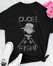Dude Fish Skull Fishing Rod Design Silver Metal Classic T-Shirt apparel-classic-tshirt-lifestyle-front-192