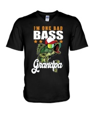 Im One Bad Bass Grandpa Bass Fishing Fathers Day Gift V-Neck T-Shirt tile