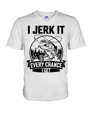 I Jerk It Every Chance I Get Fishing V-Neck T-Shirt tile