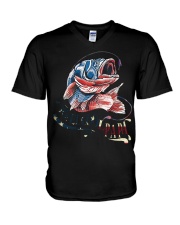 Reel Cool Papa Fathers Day Bass Fishing American Flag V-Neck T-Shirt tile