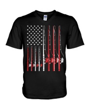 Fishing Pole Shirt Patriotic American Flag 4Th Of July V-Neck T-Shirt tile