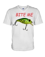 Mens Bite Me Fishing Lover Gift V-Neck T-Shirt tile