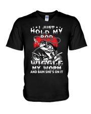 Funny Fishing I Just Hold My Rod Wiggle V-Neck T-Shirt tile