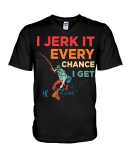 I Jerk It Every Chance I Get Fisherman With Fishing Rod V-Neck T-Shirt tile