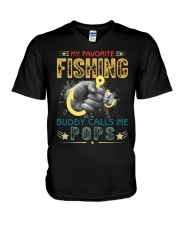 Mens Mens My Favorite Fishing Buddy Calls Me Pops Fathers Day V-Neck T-Shirt tile