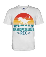 Mens Vintage Fishing Grandpasaurus Dinosaur Rex Grandpa Saurus V-Neck T-Shirt tile