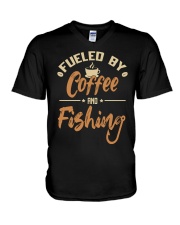 Fueled By Coffee And Fishing Deep Sea Boat Ice Fly Fishing V-Neck T-Shirt tile