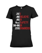 I Believe In Safety In Numbers Humor Bullet Gun Lovers Premium Fit Ladies Tee tile