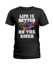 Life Is Better On The River Bass Fish Fishing Gift Ladies T-Shirt tile