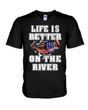 Life Is Better On The River Bass Fish Fishing Gift V-Neck T-Shirt tile