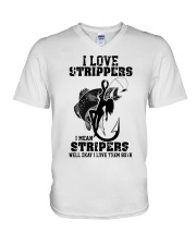 I Love Strippers I Mean Stripers Funny Fishing Gift Idea V-Neck T-Shirt tile