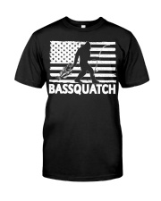 Bassquatch Funny Bigfoot Fisherman American Flag Fishing Premium Fit Mens Tee tile