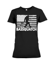 Bassquatch Funny Bigfoot Fisherman American Flag Fishing Premium Fit Ladies Tee tile
