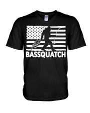 Bassquatch Funny Bigfoot Fisherman American Flag Fishing V-Neck T-Shirt tile