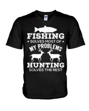 Fishing Solves Most Of My Problems Funny Gift For Hunter V-Neck T-Shirt tile