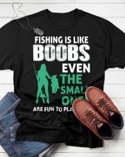 Fishing Is Like Boobs Even The Small Ones Are Fun To Play With Humor Fishing Girl Holding Classic T-Shirt apparel-classic-tshirt-lifestyle-front-216