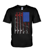 American Us Flag Fishing Rod Shirt, Fisherman Top For Him V-Neck T-Shirt tile