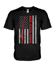 Fishing Papa American Flag Fisherman Gift For Father’s Day V-Neck T-Shirt tile