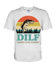 Dilf Damn I Love Fishing Retro V-Neck T-Shirt tile