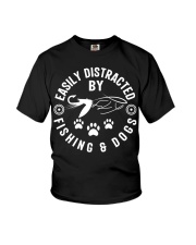 Easily Distracted By Fly Fishing And Dogs Youth T-Shirt tile