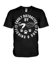 Easily Distracted By Fly Fishing And Dogs V-Neck T-Shirt tile