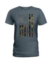 Camo Us Flag Fishing Rod Pole Vintage Patriotic Fisherman Ladies T-Shirt tile