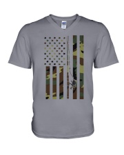 Camo Us Flag Fishing Rod Pole Vintage Patriotic Fisherman V-Neck T-Shirt tile