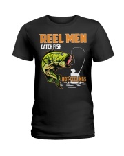 Reel Men Catch Fish Not Feelings Fly Fishing Ladies T-Shirt tile