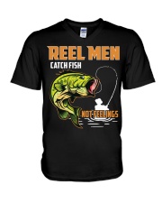 Reel Men Catch Fish Not Feelings Fly Fishing V-Neck T-Shirt tile