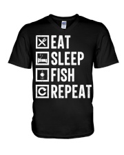 Eat Sleep Fish Repeat Funny Fishing V-Neck T-Shirt tile