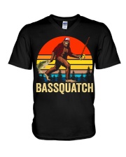 Funny Vintage Bigfoot Fishing Bassquatch Outdoor Fisher V-Neck T-Shirt tile
