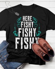 Here Fishy Fish Fishing Funny Classic T-Shirt apparel-classic-tshirt-lifestyle-front-216