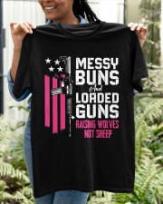 Messy Buns And Loaded Guns Raising Wolves Not Sheep Pink Gun Classic T-Shirt apparel-classic-tshirt-lifestyle-front-130