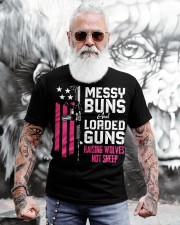 Messy Buns And Loaded Guns Raising Wolves Not Sheep Pink Gun Classic T-Shirt apparel-classic-tshirt-lifestyle-front-268