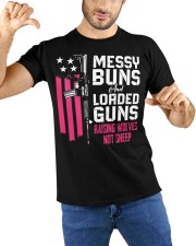 Messy Buns And Loaded Guns Raising Wolves Not Sheep Pink Gun Classic T-Shirt custom-t-shirts-classic-lifestyle-front-212