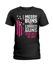 Messy Buns And Loaded Guns Raising Wolves Not Sheep Pink Gun Ladies T-Shirt tile