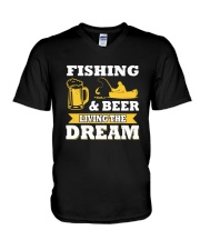 Funny Fishing & Beer Living The Dream Beer V-Neck T-Shirt tile