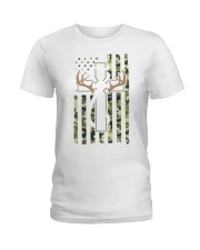 Hunting Fishing Faith Christian Hunter Fisherman Camo Usa Ladies T-Shirt tile