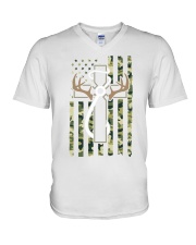 Hunting Fishing Faith Christian Hunter Fisherman Camo Usa V-Neck T-Shirt tile