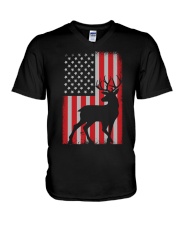 Patriotic American Flag Deer Hunter V-Neck T-Shirt tile