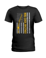 Reel Cool Brother Fishing American Usa Flag Gift For Brother Ladies T-Shirt tile