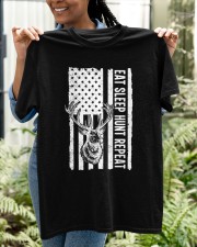 Eat Sleep Hunt Repeat Hunting Hunter Deer American Flag Classic T-Shirt apparel-classic-tshirt-lifestyle-front-130