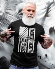 Eat Sleep Hunt Repeat Hunting Hunter Deer American Flag Classic T-Shirt apparel-classic-tshirt-lifestyle-front-267