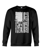 Eat Sleep Hunt Repeat Hunting Hunter Deer American Flag Crewneck Sweatshirt tile