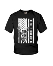 Eat Sleep Hunt Repeat Hunting Hunter Deer American Flag Youth T-Shirt tile