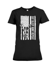 Eat Sleep Hunt Repeat Hunting Hunter Deer American Flag Premium Fit Ladies Tee tile